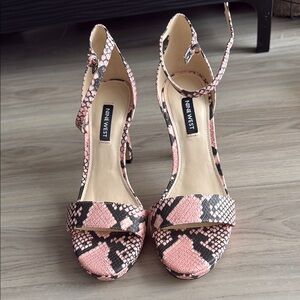 Nine West Pink and Black Heeled Sandals